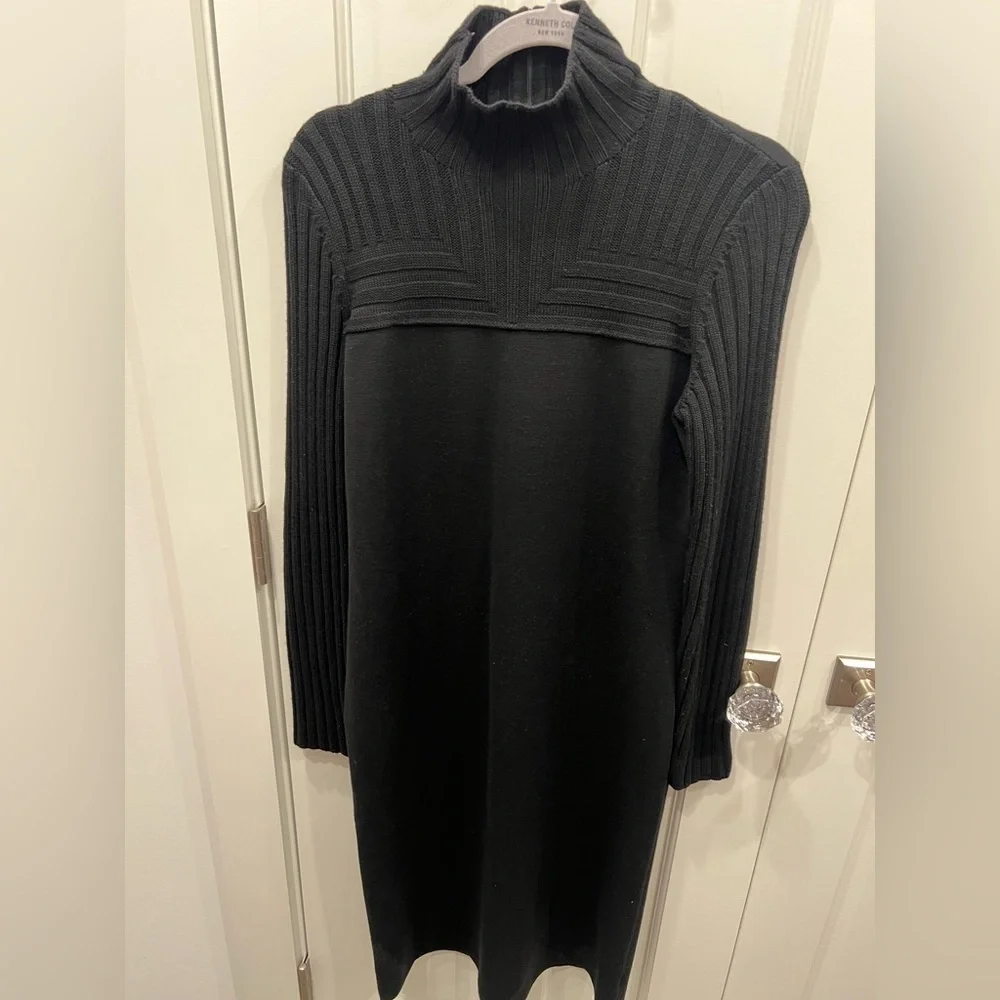 Akris Punto Wool Rib Knit Mock Neck Midi Dress Black Size 8 - Picture 3 of 12